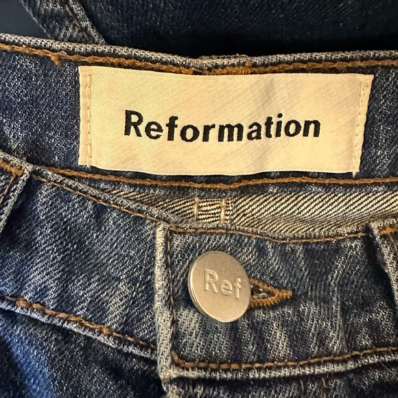 Reformation Cynthia High Rise Straight Relaxed Raw Cuff Jeans Teton Wash sz - Picture 4 of 8